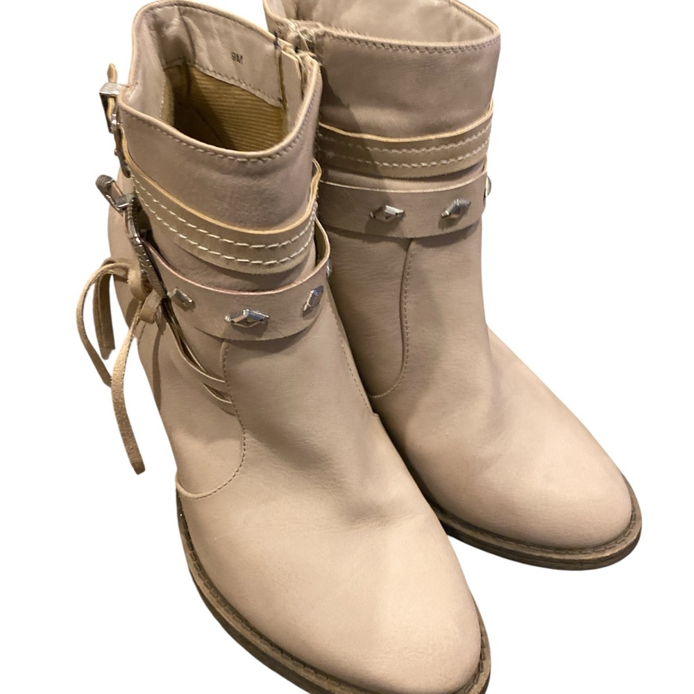 Jellypop Cream Ankle Boots with Studded Straps and zip up